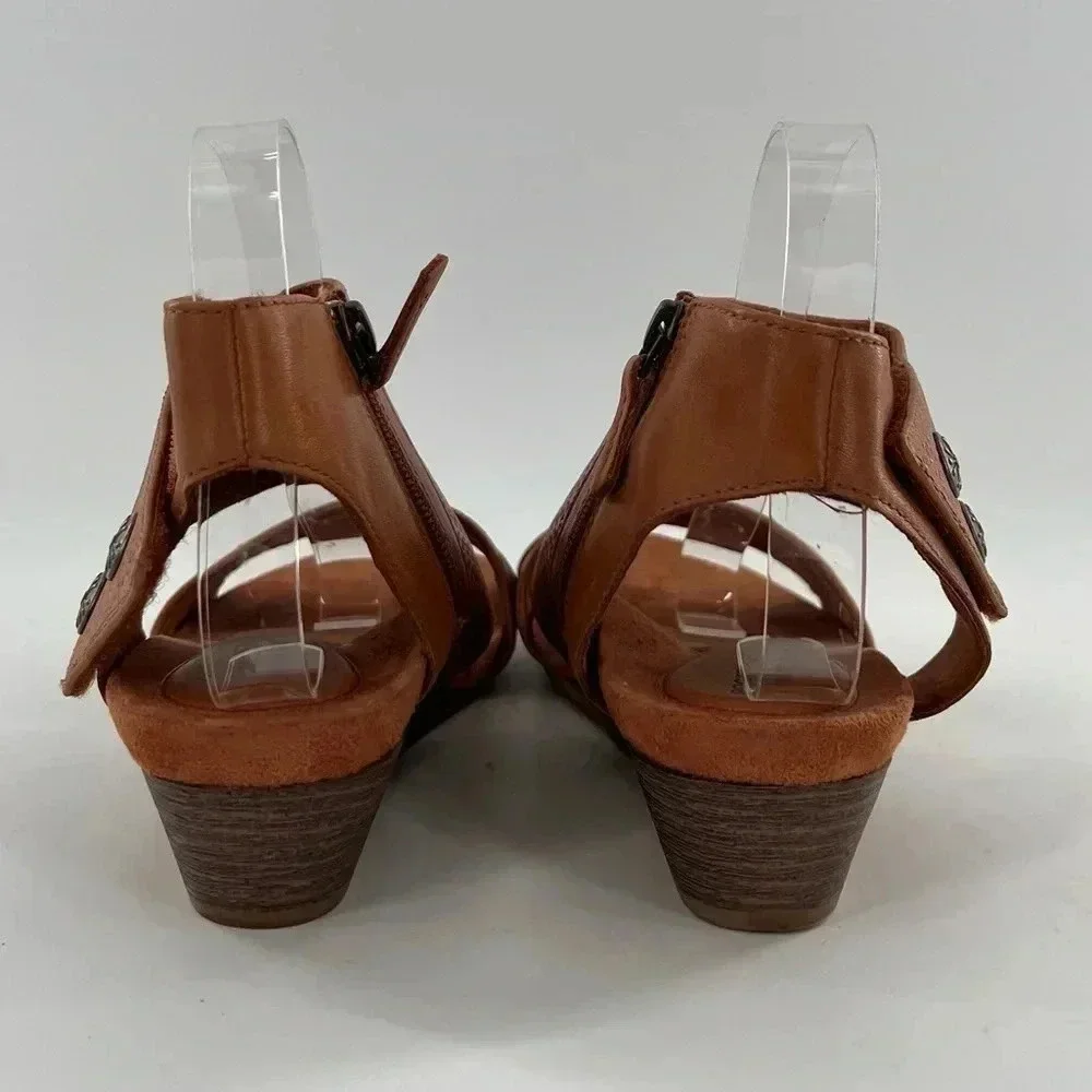 Rockport womens sandals size 9.5 brown leather sticky strap wedges